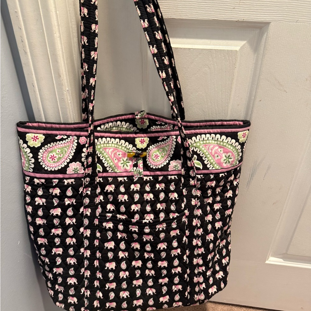 Vera Bradley Black and Pink Shoulder Bag with Bold Pattern